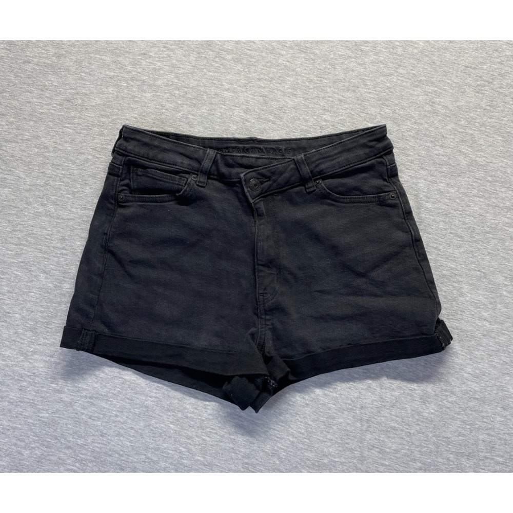 American Eagle Outfitters Denim Shorts Womens 8 Black Cotton Stretch‎ Cuffed Hem